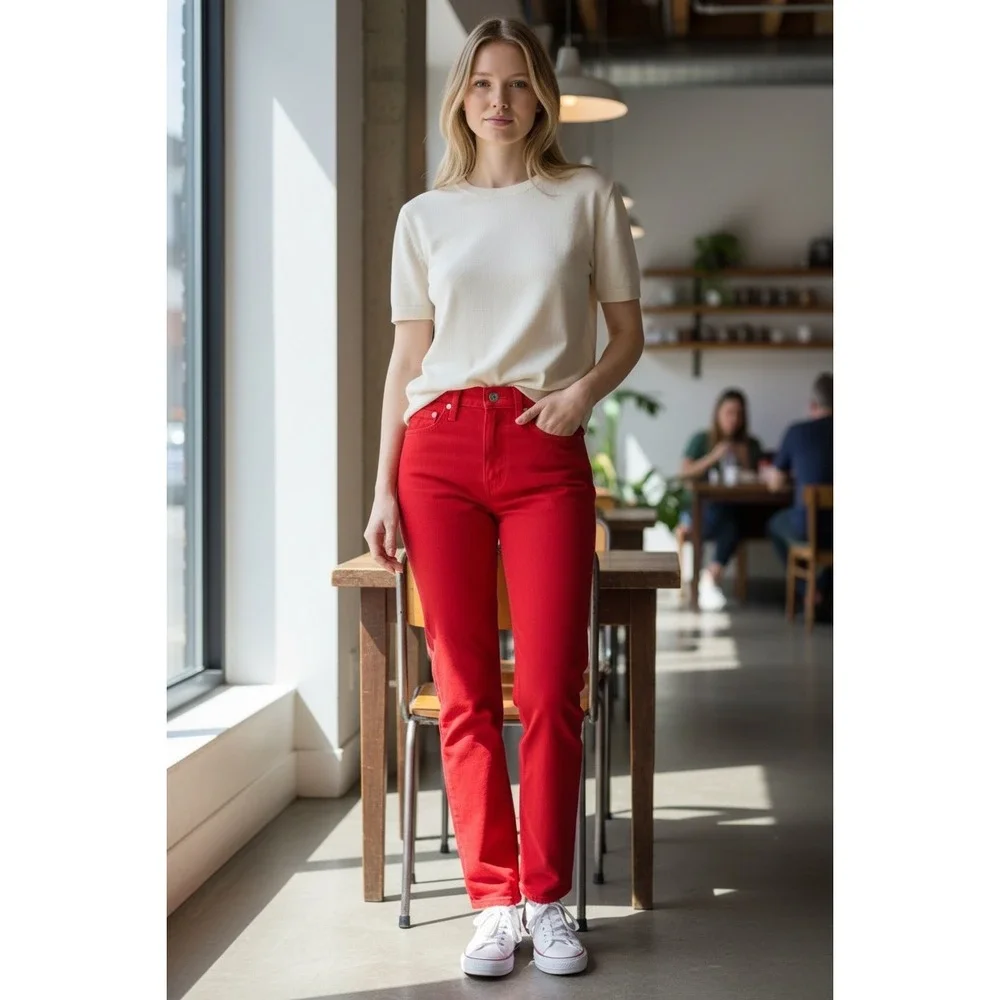 Vintage Levis Red Straight Leg High Rise Pants Made in USA White Tab W28 L32